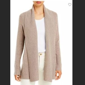 C by Bloomingdale's Cashmere Ribbed Shawl-collar Cashmere Cardigan XS in Sesame